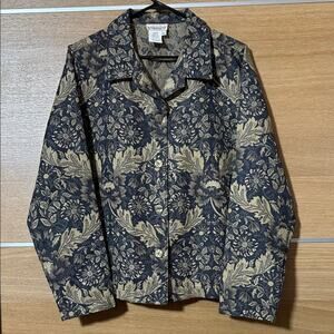 Monterey Bay women’s Sz L Floral & Leaf Pattern woven denim cloth jacket